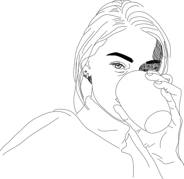 Ilustración, Mujer joven con taza de café . — Archivo Imágenes Vectoriales