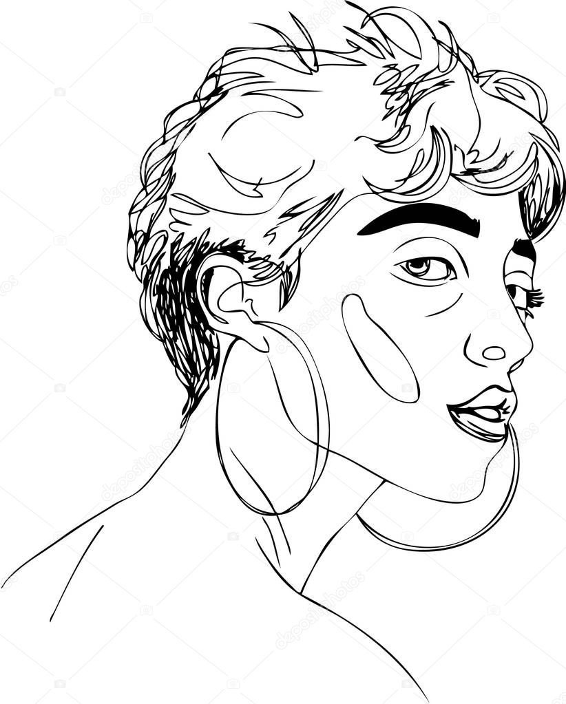 Illustration, Head of young woman. 
