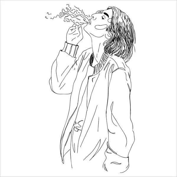 Illustration, jeune femme fumant . — Image vectorielle