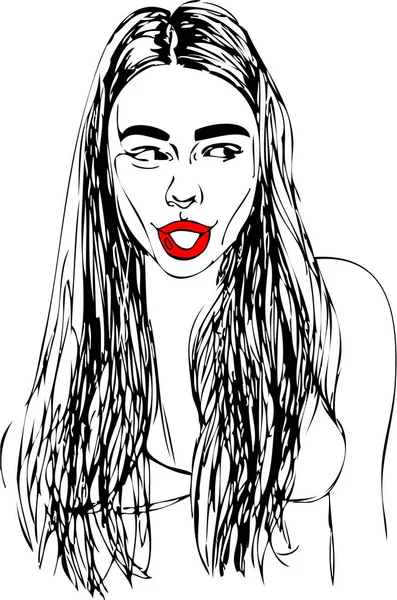 İllüstrasyon, neşeli yüz buruşturma ve dil ile genç kadın başkanı. 