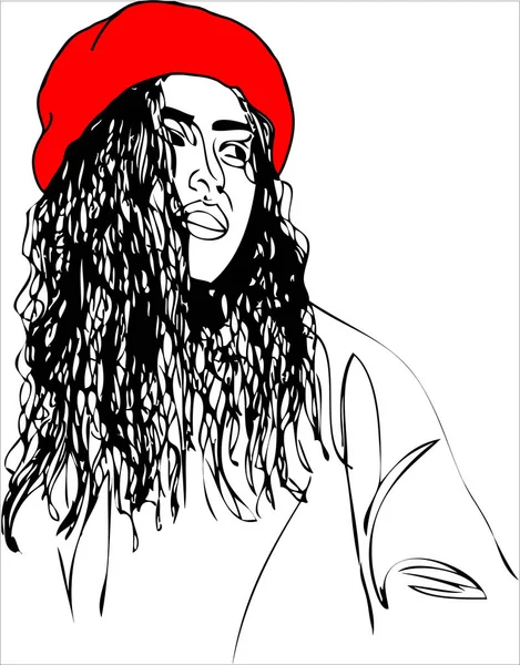 İllüstrasyon, genç kadın üzerinde kırmızı bere.