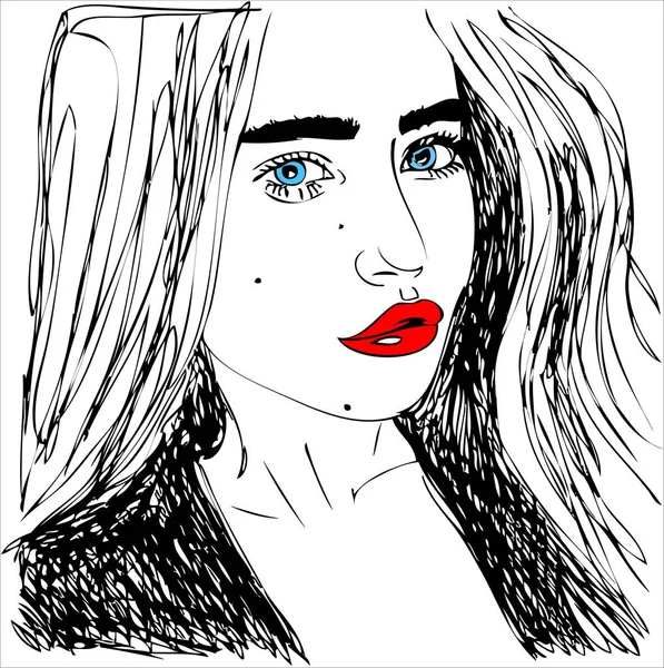 illüstrasyon, kırmızı dudaklar genç kadınla.