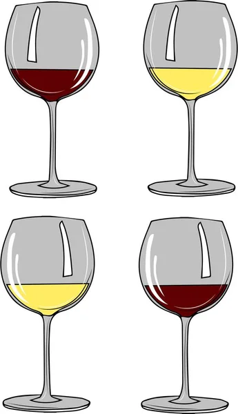 Ustawić przezroczyste okulary z białego i czerwonego wina — Wektor stockowy