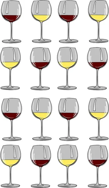 Ustawić przezroczyste okulary z białego i czerwonego wina — Wektor stockowy