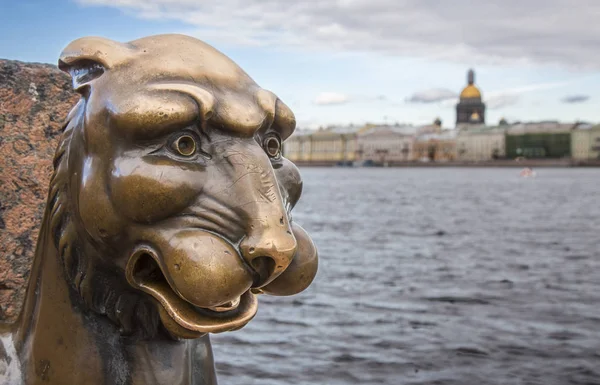 Bronzen griffin in Sint-Petersburg op de rivier de Neva in Rusland — Stockfoto