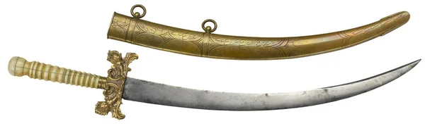 Beyaz arka planda tarihsel kenarlı silah kılıfı