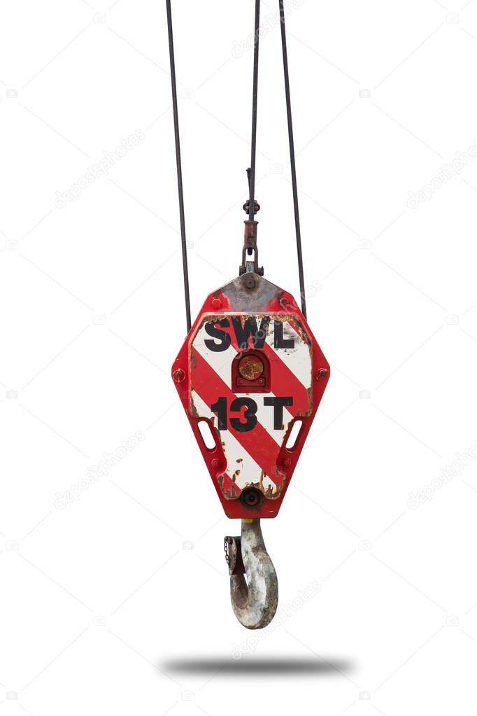 Crane hoist and hook with wire rope sling isolate on white background,cliping path