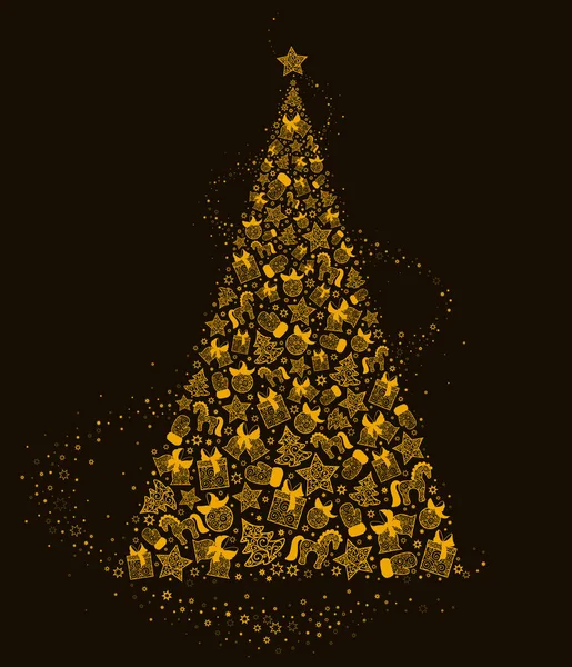 Ilustración Brillante Navidad Sobre Fondo Marrón Oscuro Silueta Del Árbol — Foto de Stock