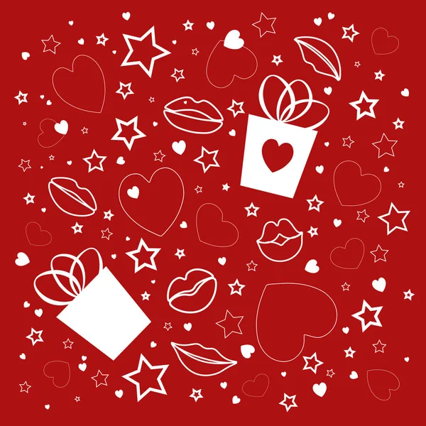 Helle Tapete Für Den Valentinstag Auf Rotem Hintergrund Weiße Silhouetten — Stockfoto
