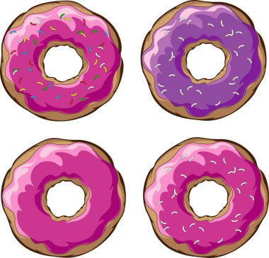  Parlak, tatlı tasarım öğesi. Üzerinde beyaz arka plan pembe ve mor sır parlak çörek.