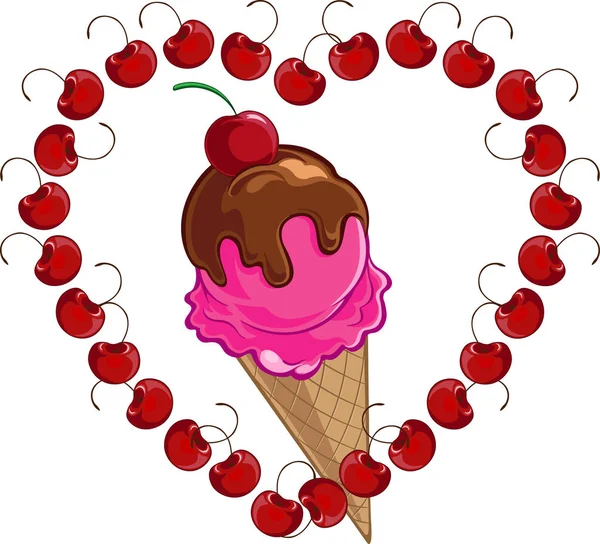 Bright , sweet design element. Cherry ice cream and cherry.