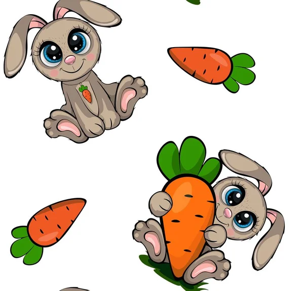 Vector seamless print pattern of rabbits and carrots . — Stock Vector