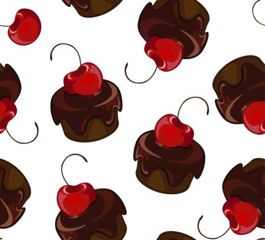  Çikolatalı kek. Vektör illüstrasyonu sorunsuz.