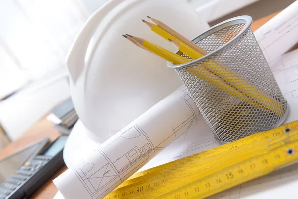 Construction plans and tools — Stock Photo, Image