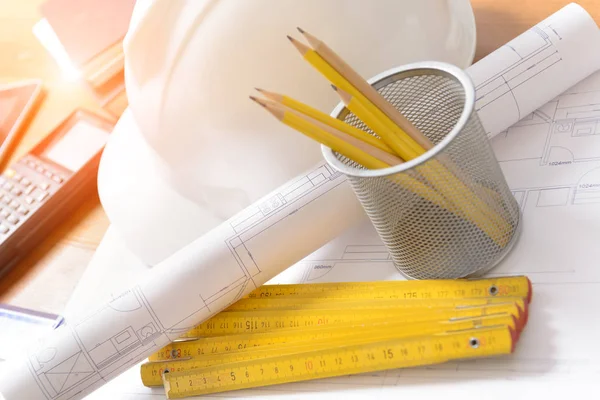 Construction plans and tools — Stock Photo, Image