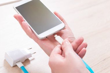 Mavi Usb şarj kablosu bağlama