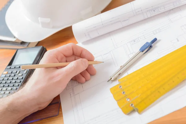 Construction plans and tools — Stock Photo, Image