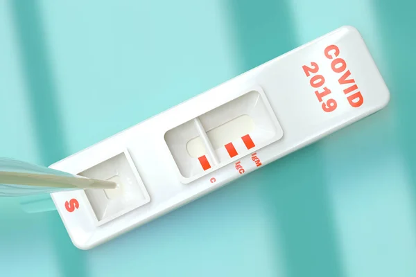 Szybki Test Wirusa Sars Covid19 Test Rapid Covid Pipetą Umieszczającą — Zdjęcie stockowe