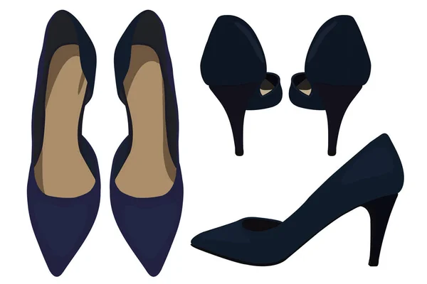 Chaussures bleu foncé à talon haut vectoriel pour femmes, look à la mode — Image vectorielle