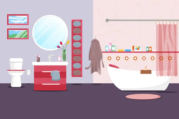 Векторная иллюстрация современного интерьера ванной комнаты — стоковый вектор