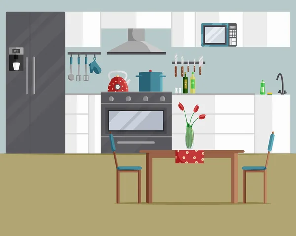 Vector Illustration of Cozy Retro Kitchen Interior — Stock Vector