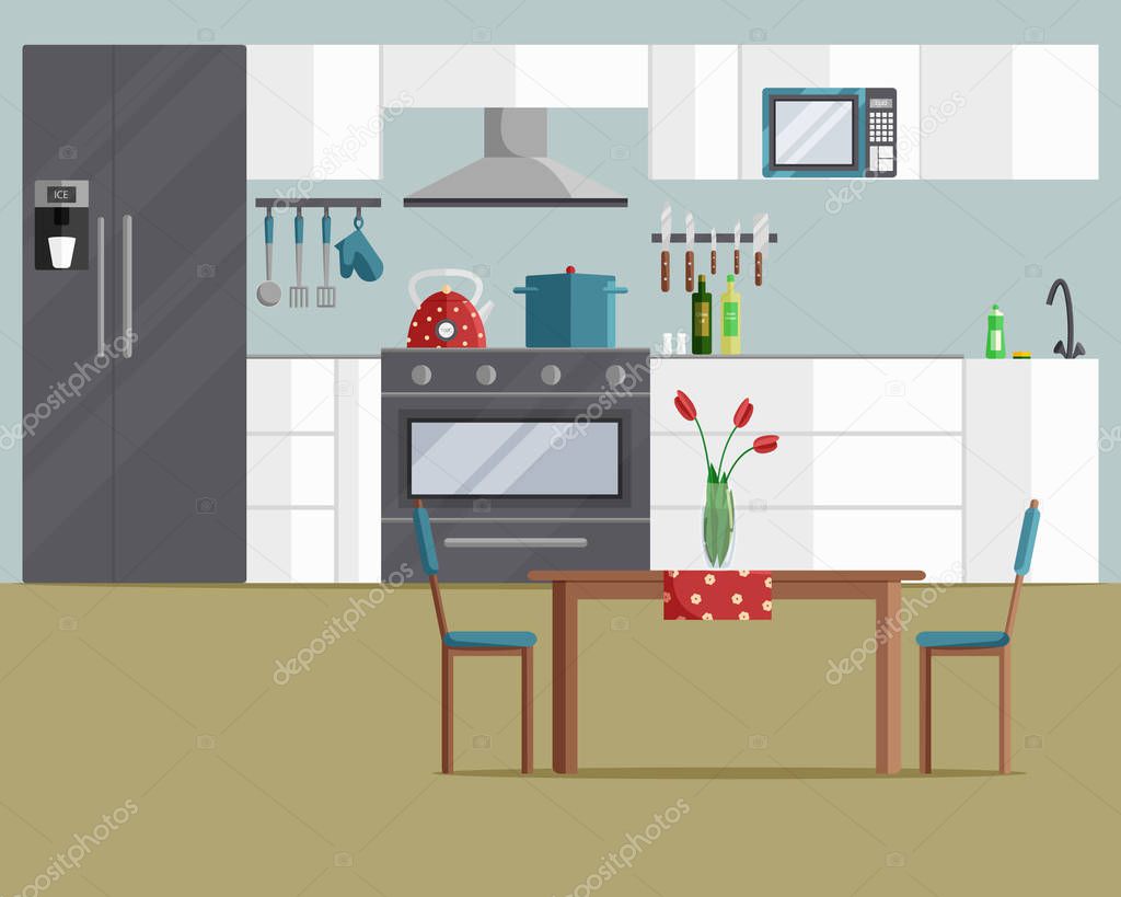 Vector Illustration of Cozy Retro Kitchen Interior