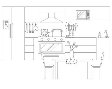 Vector Illustration of Kitchen in Line Art Style