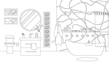 Vector Illustration of Bathroom in Line Art Style