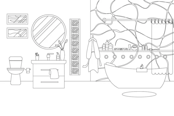 Vector Illustration of Bathroom in Line Art Style