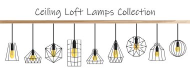 Vector ceiling loft lamps collection in flat style clipart