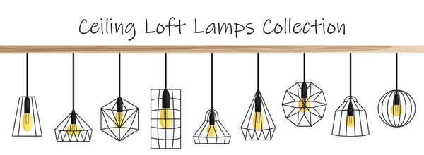 Vector ceiling loft lamps collection in flat style — 스톡 벡터