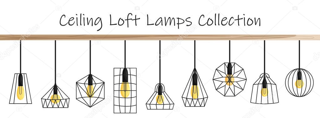 Vector ceiling loft lamps collection in flat style