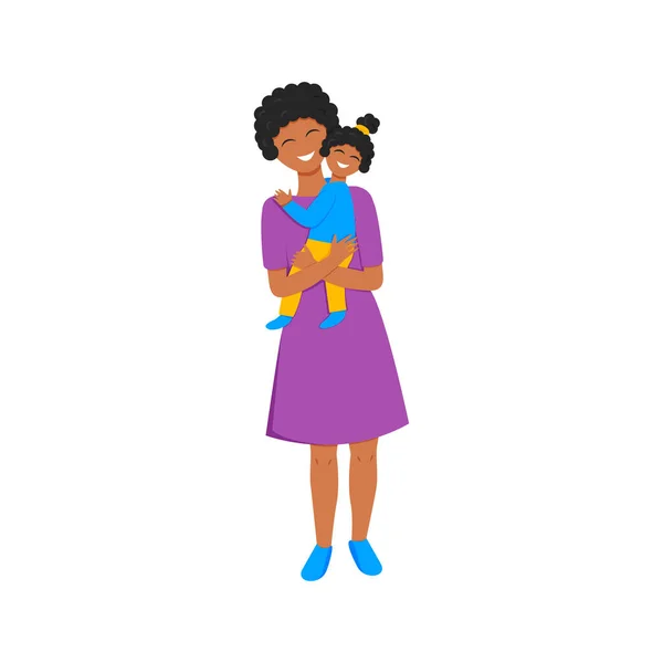 아프리카 엄마가 딸을 안고 있는 벡터 그림 — 스톡 벡터