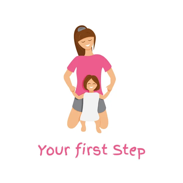 Εικονογράφηση Διάνυσμα Μελαχρινή Μούμια Και Κόρη Μητέρα Διδάσκει Περπατάει Μωρό — Διανυσματικό Αρχείο