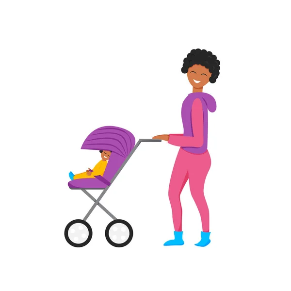 Εικονογράφηση Διάνυσμα Της Μητέρας Μεταφορά Μωρού Χαρούμενη Αφρικανή Μαμά Που — Διανυσματικό Αρχείο