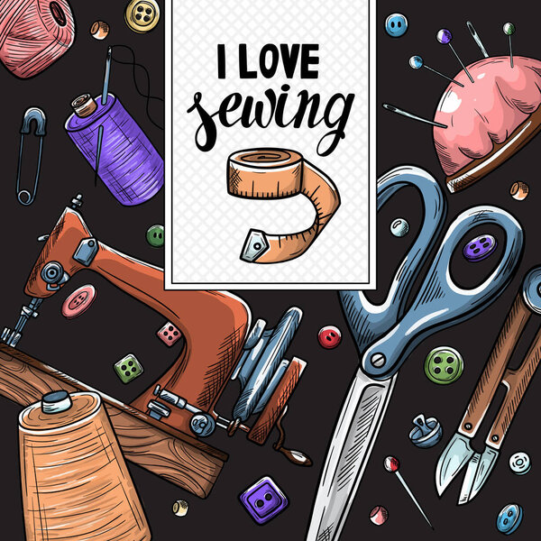 Портной или портниха работы и модельер ателье элементы эскиза. Векторное шитье в ретро винтажном стиле на доске
.