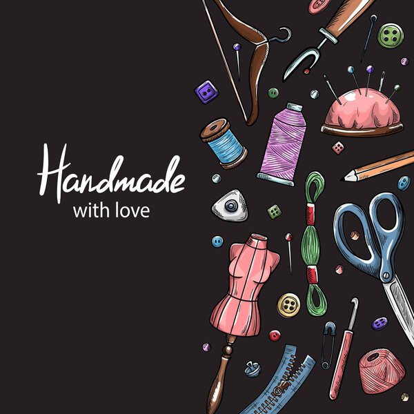 Портной или портниха работы и модельер ателье элементы эскиза. Векторное шитье в ретро винтажном стиле на доске
.