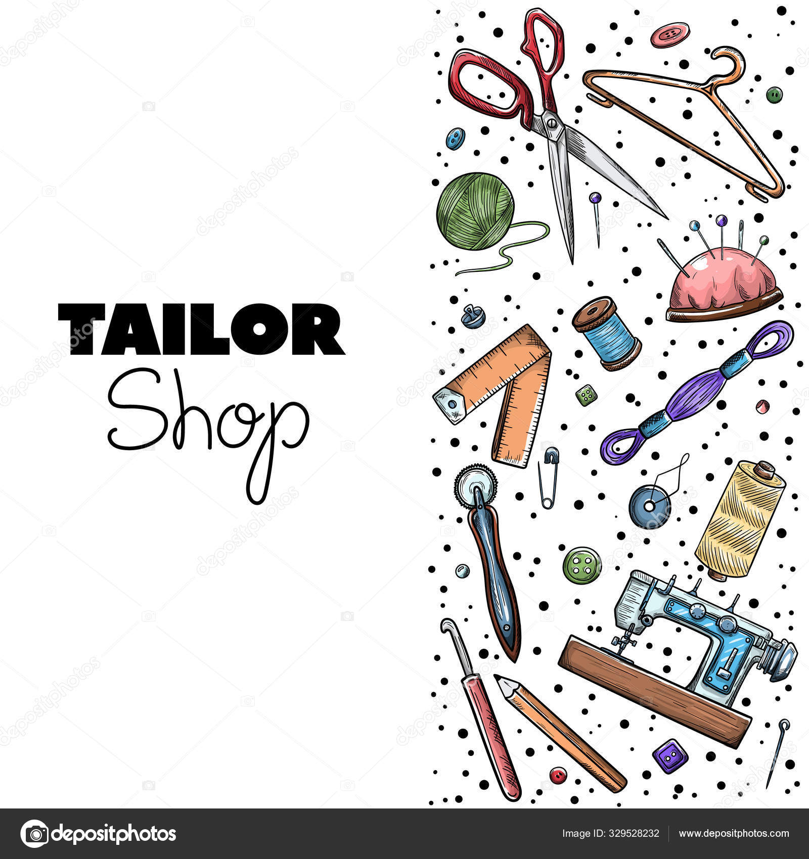 テーラーやドレスメーカーの作品やファッションデザイナーのアトリエスケッチアイテム レトロなヴィンテージスタイルのベクトル縫製イラスト ストックベクター C Marina Gmail Com