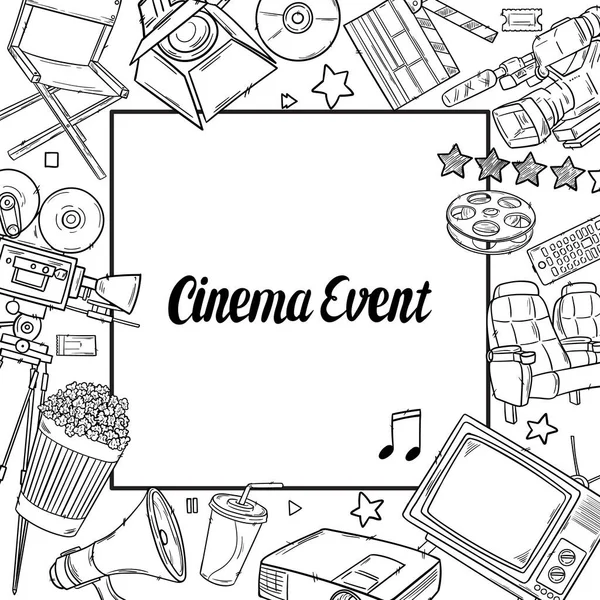 Hand drawn vector illustrations - Cinema collection. Movie and film elements in sketch style. — 图库矢量图片