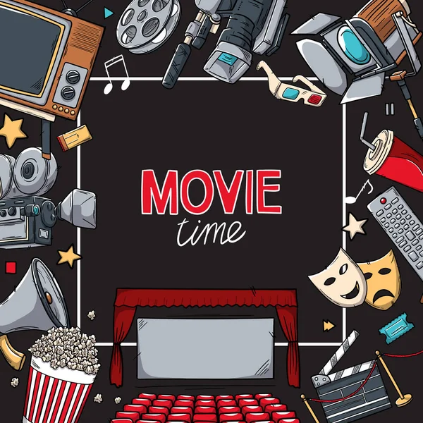 Illustrazioni vettoriali disegnate a mano - Collezione Cinema. Elementi cinematografici e cinematografici in stile schizzo . — Vettoriale Stock