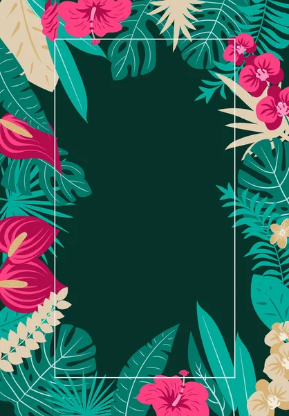 Abstrakte Tropensammlung Tropische Exotische Vektorblumen Und Blätter Set Florale Illustration — Stockvektor