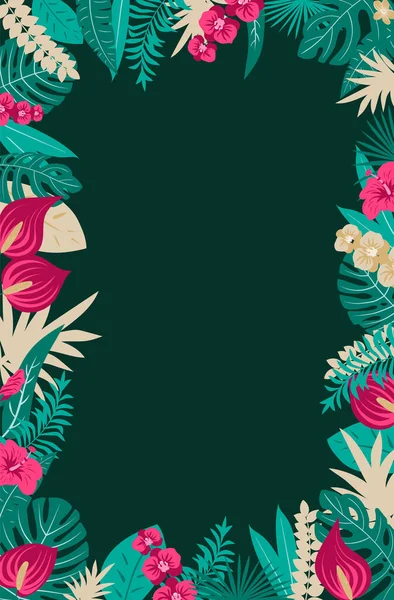 Abstrakcyjna Kolekcja Tropików Tropikalne Egzotyczne Kwiaty Wektorowe Liście Ustaw Ilustrację — Wektor stockowy