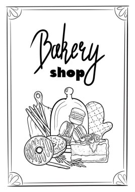 Ekmek çizilmiş el çizimi çizimi. Eski suluboya pastalar, tatlılar, pastalar, buğdaylar, fırın veya kafeterya için taze ekmek taslakları. Menü için vektör grafiği, biçimlendirilmiş resim kümesi ögesi