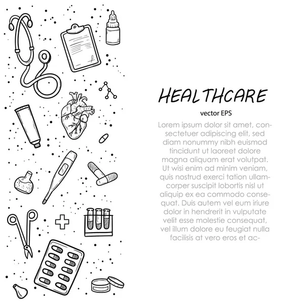 Saúde Medicina Ilustração Vetorial Doodle Desenhado Mão Produtos Médicos Dispositivos —  Vetores de Stock