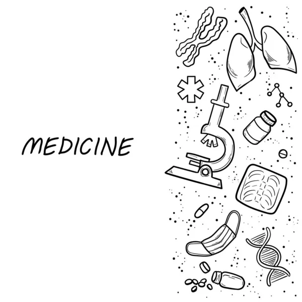 Saúde Medicina Ilustração Vetorial Doodle Desenhado Mão Produtos Médicos Dispositivos —  Vetores de Stock