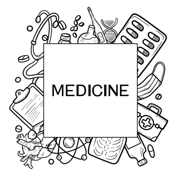 Векторная Иллюстрация Здравоохранения Медицины Ручной Рисунок Каракули Медицинские Изделия Устройства — стоковый вектор