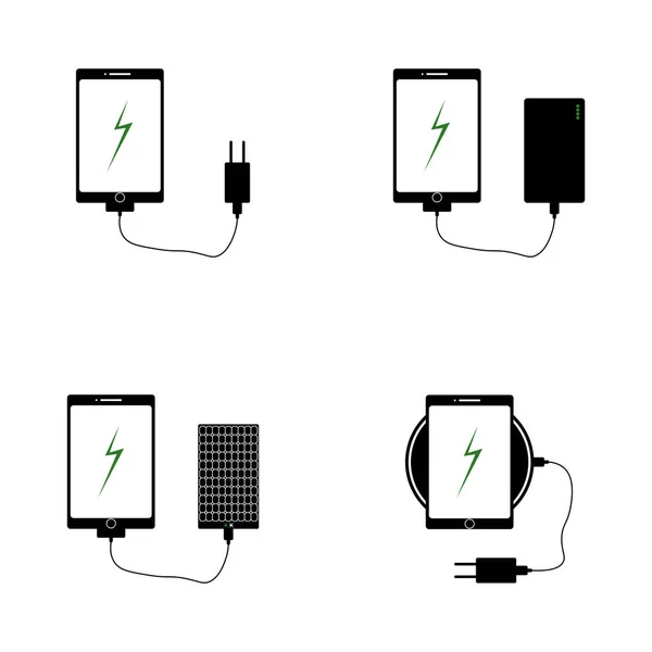 Symbole von Ladegeräten für Mobiltelefone — Stockvektor