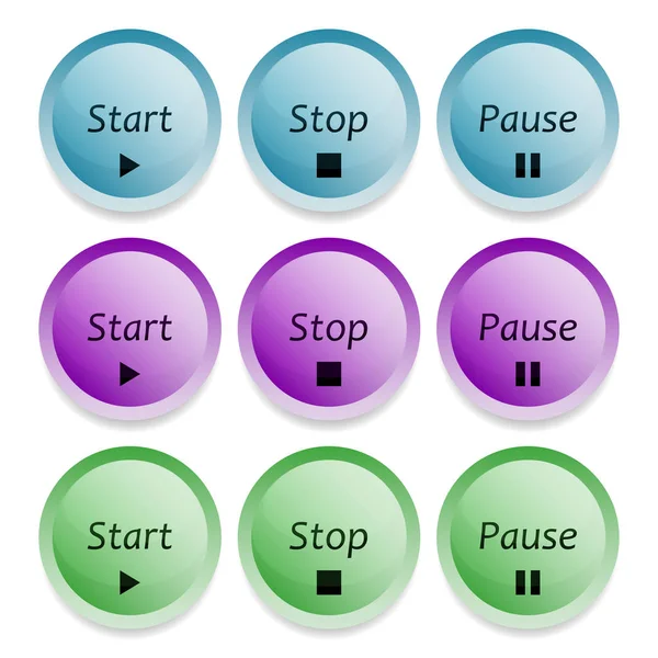 Iniciar, parar e pausar botões — Vetor de Stock