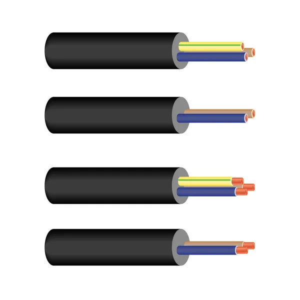 Fios de cobre de dois e três fios com ligação à terra — Vetor de Stock