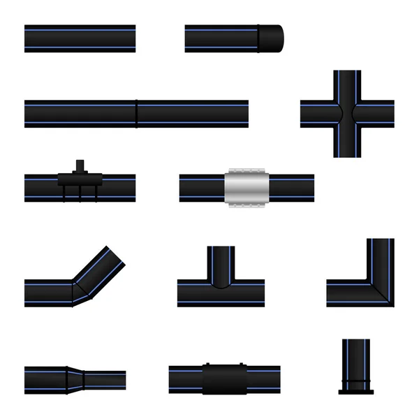 Tubos y accesorios de plástico de polietileno — Vector de stock